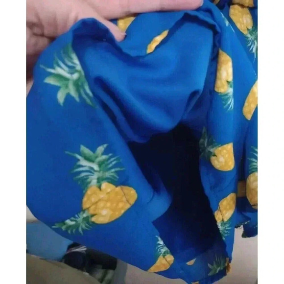 As You Wish Pineapple Shorts Jumper Royal Blue Romper Keyhole Back Size Small - Picture 4 of 6